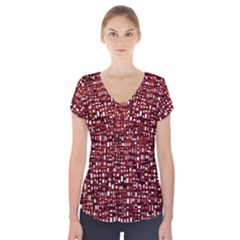 Red Box Background Pattern Short Sleeve Front Detail Top