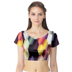 Colorful Hexagon Pattern Short Sleeve Crop Top (tight Fit) by Nexatart