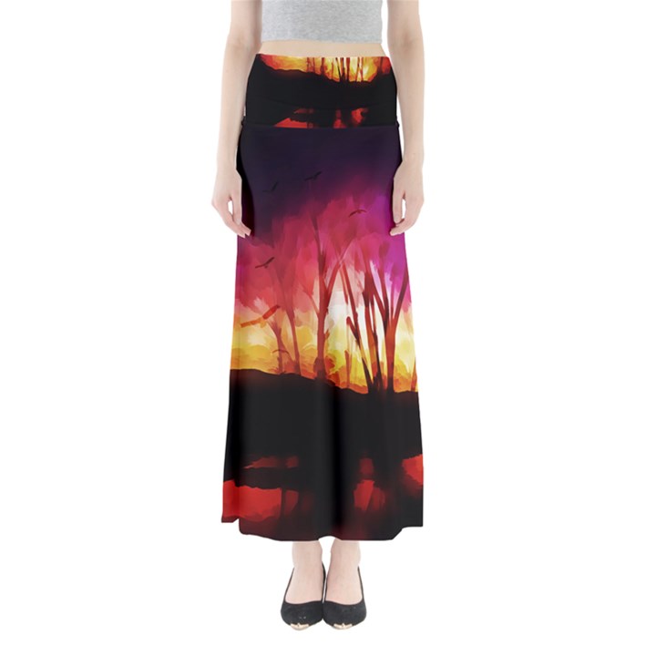 Fall Forest Background Maxi Skirts