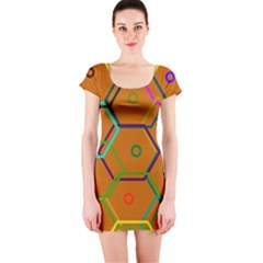 Color Bee Hive Color Bee Hive Pattern Short Sleeve Bodycon Dress by Nexatart