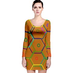Color Bee Hive Color Bee Hive Pattern Long Sleeve Velvet Bodycon Dress by Nexatart