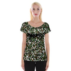 Camouflaged Seamless Pattern Abstract Women s Cap Sleeve Top