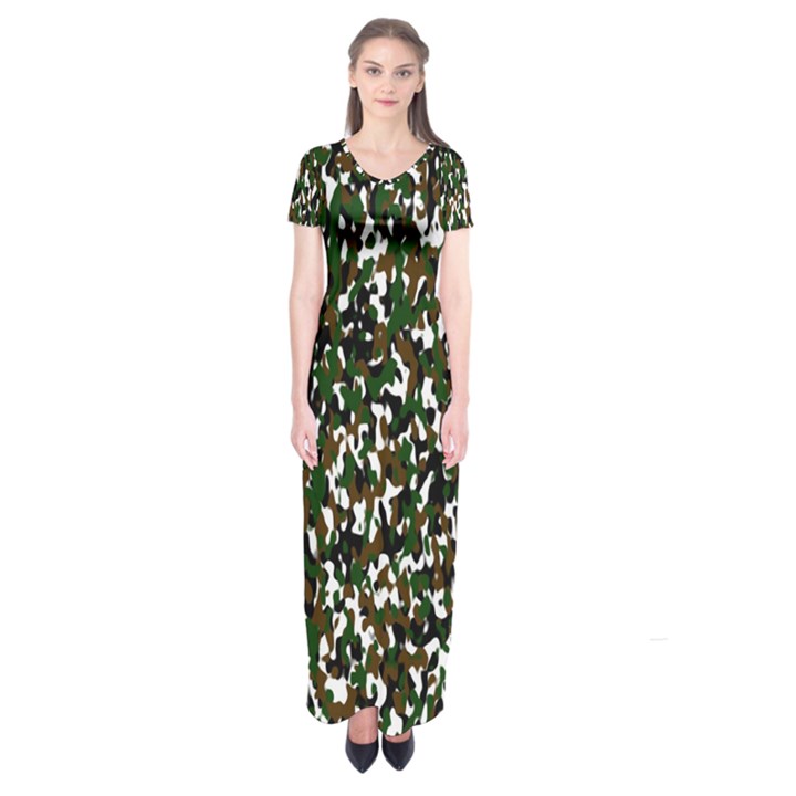 Camouflaged Seamless Pattern Abstract Short Sleeve Maxi Dress
