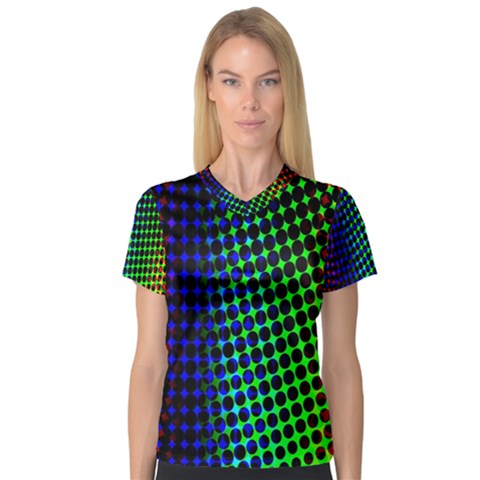 Digitally Created Halftone Dots Abstract Background Design Women s V-neck Sport Mesh Tee by Nexatart