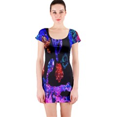 Grunge Abstract In Black Grunge Effect Layered Images Of Texture And Pattern In Pink Black Blue Red Short Sleeve Bodycon Dress by Nexatart