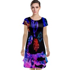Grunge Abstract In Black Grunge Effect Layered Images Of Texture And Pattern In Pink Black Blue Red Cap Sleeve Nightdress