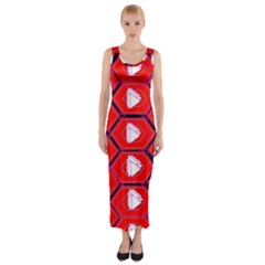 Red Bee Hive Background Fitted Maxi Dress