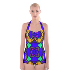 Digital Kaleidoscope Boyleg Halter Swimsuit 