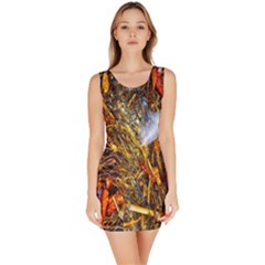 Abstract In Orange Sealife Background Abstract Of Ocean Beach Seaweed And Sand With A White Feather Sleeveless Bodycon Dress by Nexatart