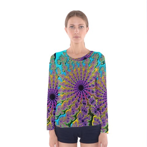 Beautiful Mandala Created With Fractal Forge Women s Long Sleeve Tee by Nexatart