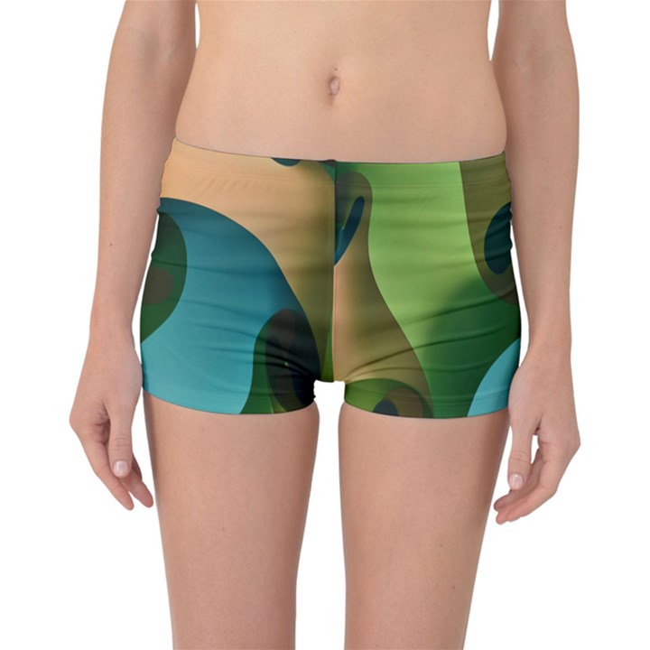 Ribbons Of Blue Aqua Green And Orange Woven Into A Curved Shape Form This Background Reversible Bikini Bottoms