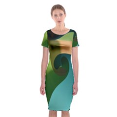 Ribbons Of Blue Aqua Green And Orange Woven Into A Curved Shape Form This Background Classic Short Sleeve Midi Dress