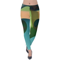 Ribbons Of Blue Aqua Green And Orange Woven Into A Curved Shape Form This Background Velvet Leggings