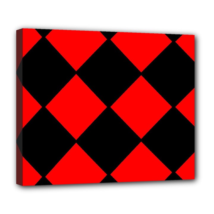 Red Black square Pattern Deluxe Canvas 24  x 20  