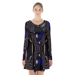 An Interesting Mix Of Blue And Other Colours Balls Long Sleeve Velvet V-neck Dress by Nexatart