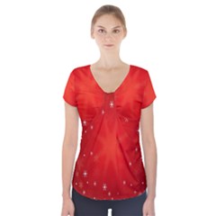 Red Holiday Background Red Abstract With Star Short Sleeve Front Detail Top