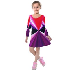 Red And Purple Triangles Abstract Pattern Background Kids  Long Sleeve Velvet Dress by Nexatart