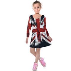British Flag Kids  Long Sleeve Velvet Dress