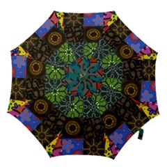 Digitally Created Abstract Patchwork Collage Pattern Hook Handle Umbrellas (large) by Nexatart