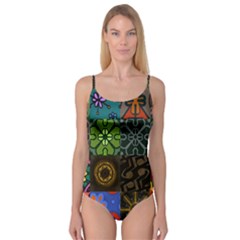 Digitally Created Abstract Patchwork Collage Pattern Camisole Leotard  by Nexatart