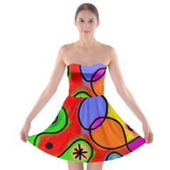 Digitally Painted Patchwork Shapes With Bold Colours Strapless Bra Top Dress by Nexatart