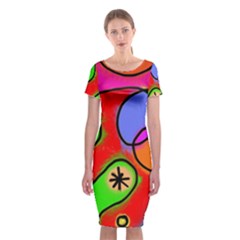 Digitally Painted Patchwork Shapes With Bold Colours Classic Short Sleeve Midi Dress