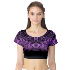 Beautiful Pink Lovely Image In Pink On Black Short Sleeve Crop Top (tight Fit) by Nexatart