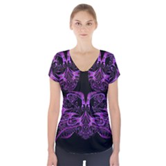 Beautiful Pink Lovely Image In Pink On Black Short Sleeve Front Detail Top by Nexatart