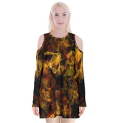 Autumn Colors In An Abstract Seamless Background Velvet Long Sleeve Shoulder Cutout Dress by Nexatart