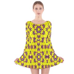 Yellow Seamless Wallpaper Digital Computer Graphic Long Sleeve Velvet Skater Dress by Nexatart