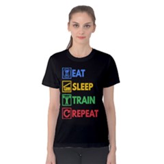 Black & Multicolor Eat Sleep Train Repeat Women s Cotton Tee