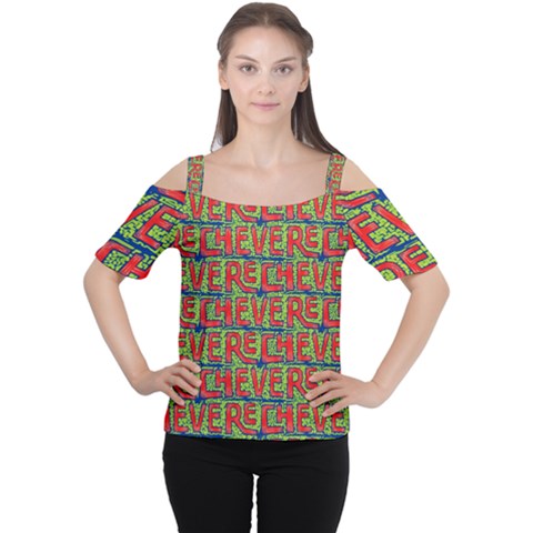 Typographic Graffiti Pattern Women s Cutout Shoulder Tee by dflcprintsclothing