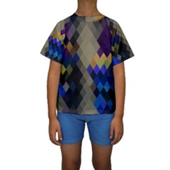 Background Of Blue Gold Brown Tan Purple Diamonds Kids  Short Sleeve Swimwear by Nexatart