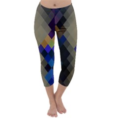 Background Of Blue Gold Brown Tan Purple Diamonds Capri Winter Leggings 