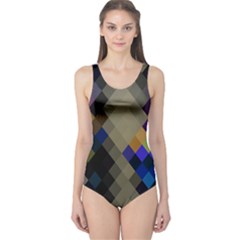 Background Of Blue Gold Brown Tan Purple Diamonds One Piece Swimsuit by Nexatart