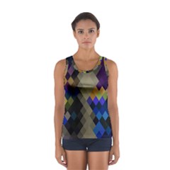 Background Of Blue Gold Brown Tan Purple Diamonds Women s Sport Tank Top  by Nexatart