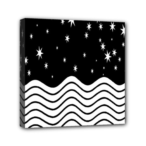 Black And White Waves And Stars Abstract Backdrop Clipart Mini Canvas 6  X 6  by Nexatart