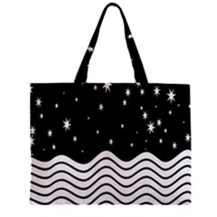 Black And White Waves And Stars Abstract Backdrop Clipart Zipper Mini Tote Bag by Nexatart