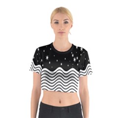 Black And White Waves And Stars Abstract Backdrop Clipart Cotton Crop Top by Nexatart