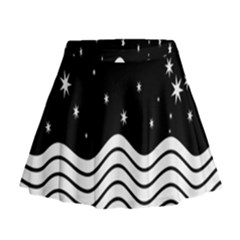 Black And White Waves And Stars Abstract Backdrop Clipart Mini Flare Skirt by Nexatart