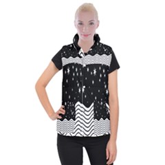 Black And White Waves And Stars Abstract Backdrop Clipart Women s Button Up Puffer Vest by Nexatart