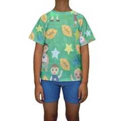 Football Kids Children Pattern Kids  Short Sleeve Swimwear by Nexatart