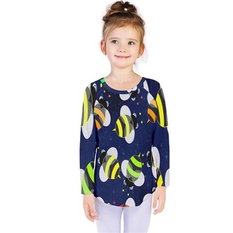 Bees Cartoon Bee Pattern Kids  Long Sleeve Tee by Nexatart