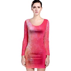 Abstract Red And Gold Ink Blot Gradient Long Sleeve Bodycon Dress