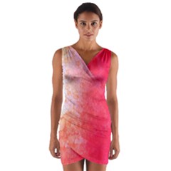 Abstract Red And Gold Ink Blot Gradient Wrap Front Bodycon Dress