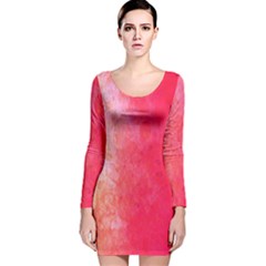 Abstract Red And Gold Ink Blot Gradient Long Sleeve Velvet Bodycon Dress