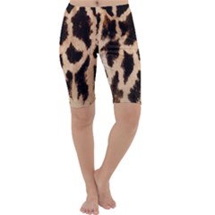 Yellow And Brown Spots On Giraffe Skin Texture Cropped Leggings  by Nexatart