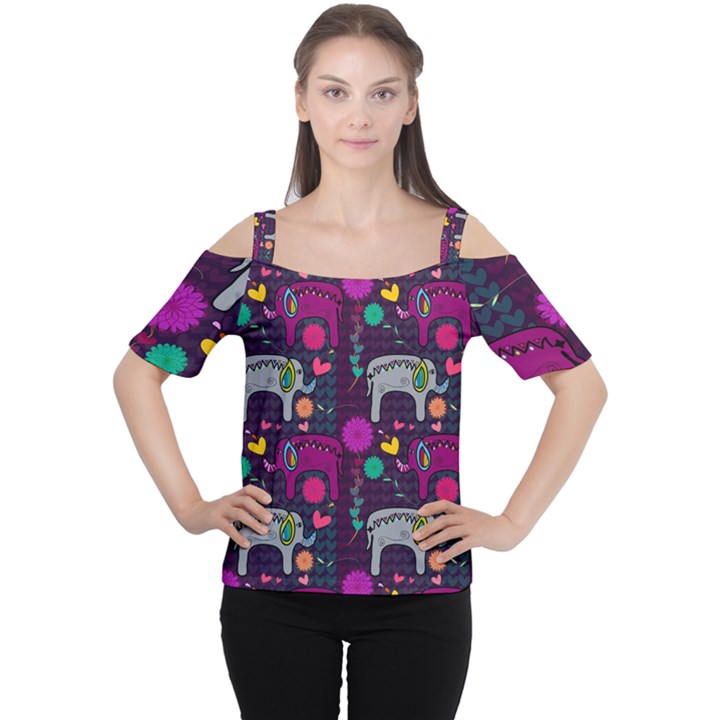 Love Colorful Elephants Background Women s Cutout Shoulder Tee