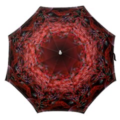 Red Fractal Valley In 3d Glass Frame Straight Umbrellas by Nexatart