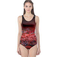 Red Fractal Valley In 3d Glass Frame One Piece Swimsuit by Nexatart